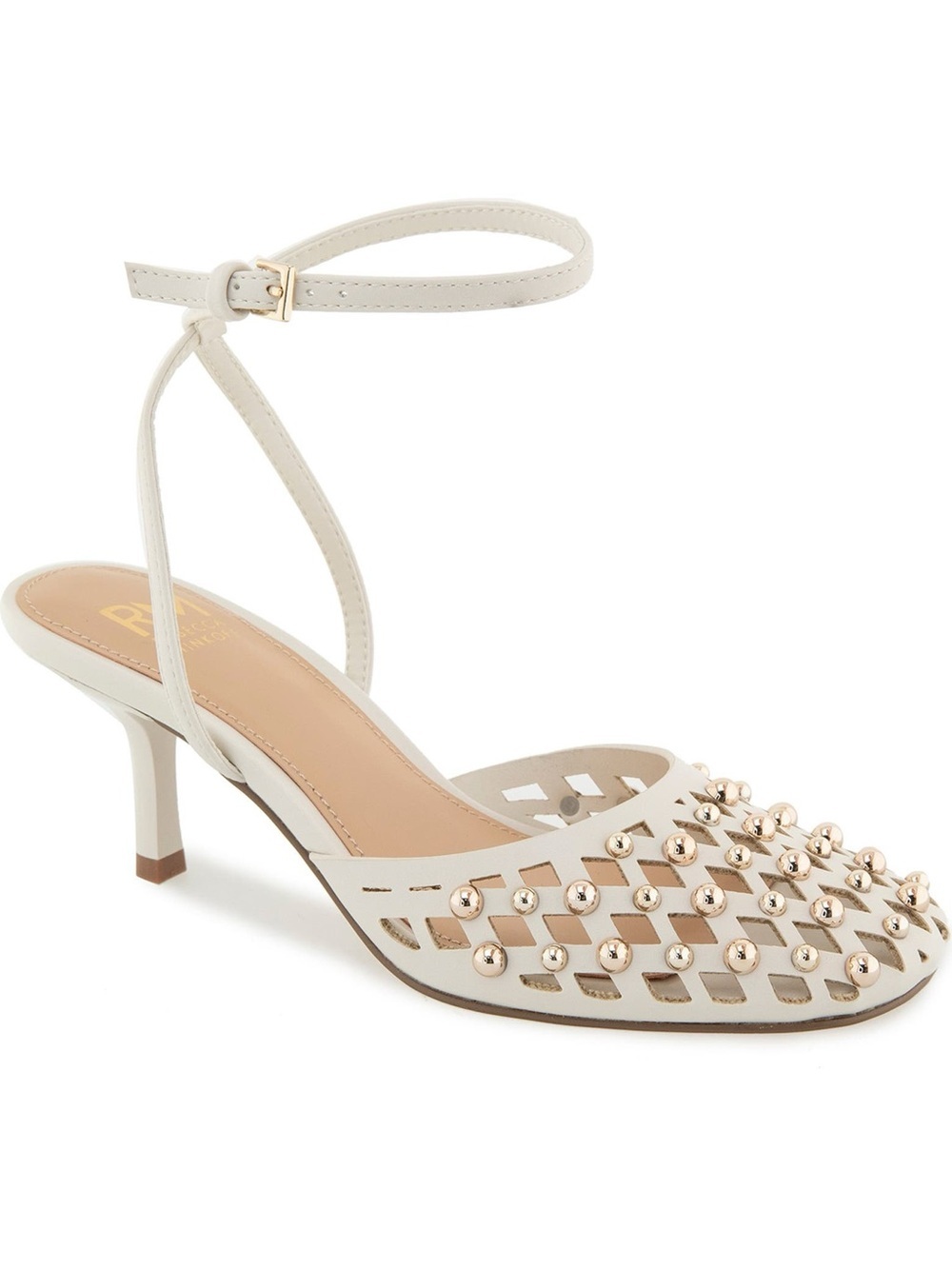 Rebecca Minkoff Cream Cutout Slingback Heels with Gold Studs